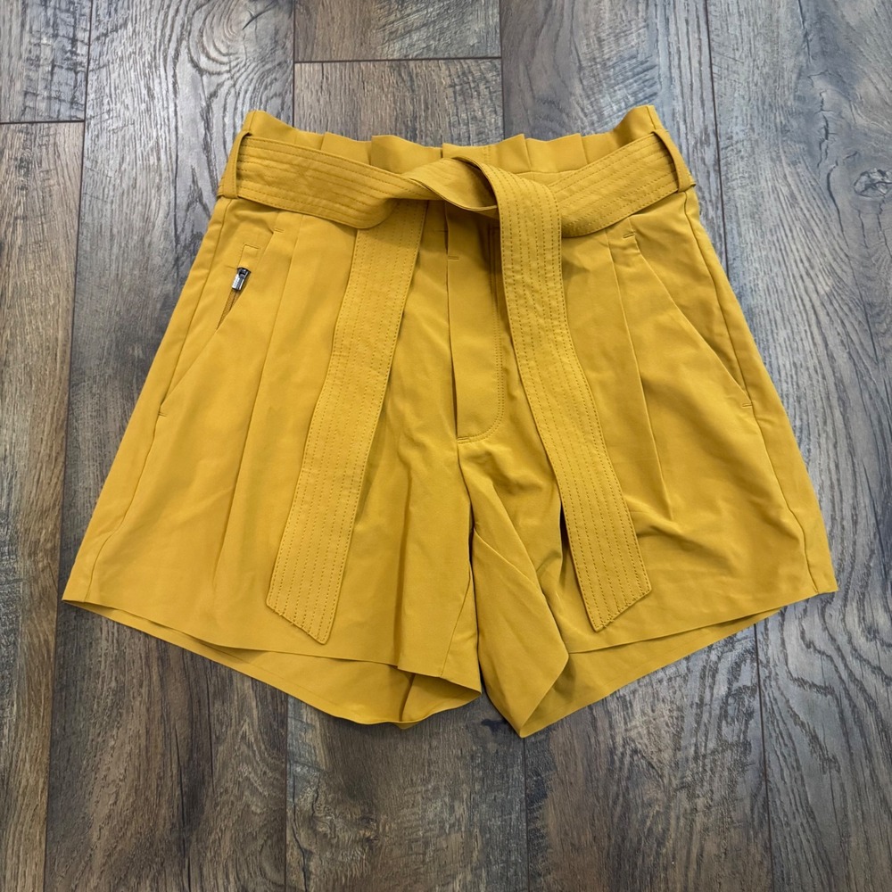 Athleta Skyline Short II Womens 0 Mustard Yellow Tie Waist Stretch Travel
